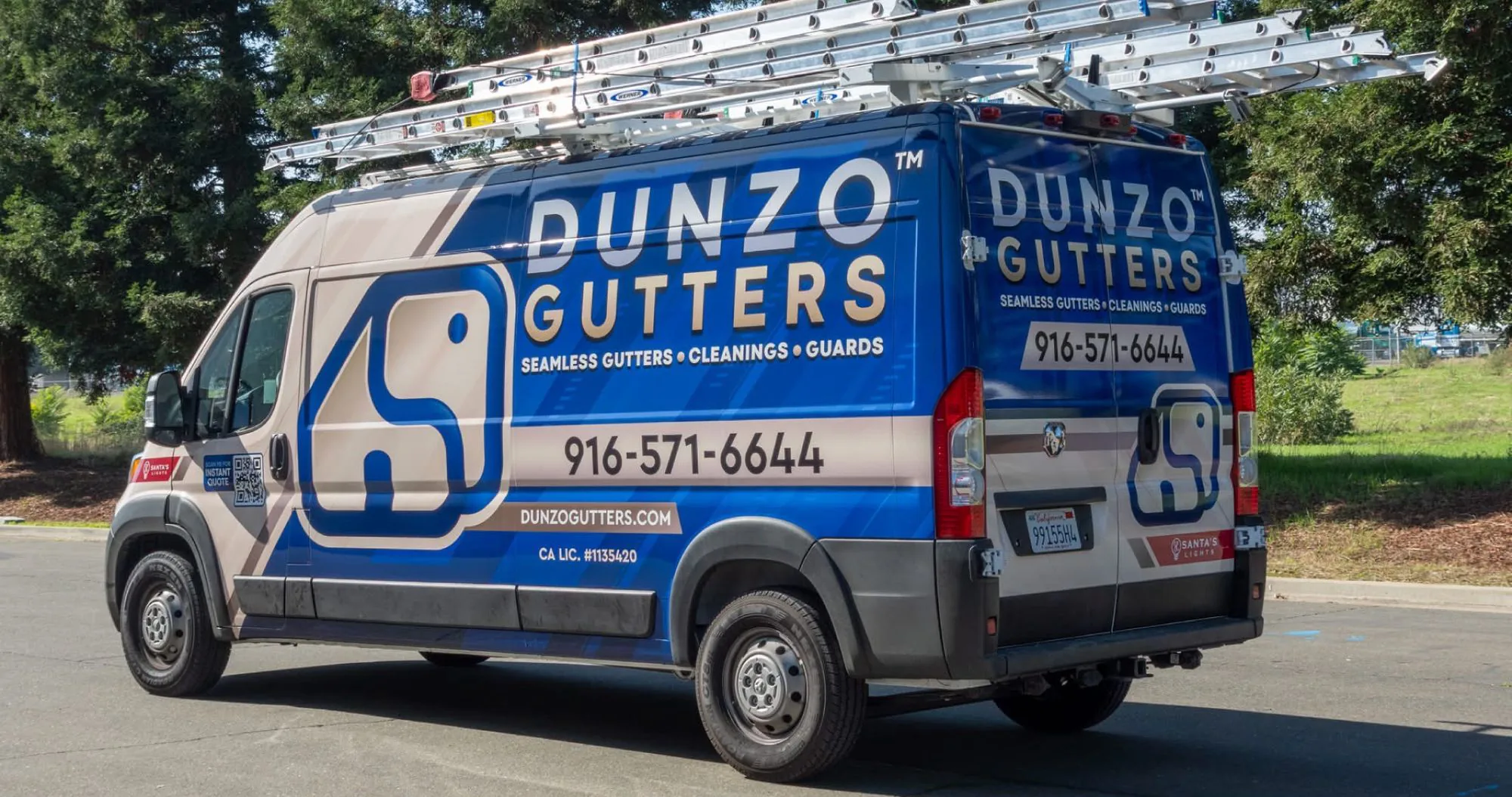 The Dunzo Gutters van, the same rig used across every pressure washing job
