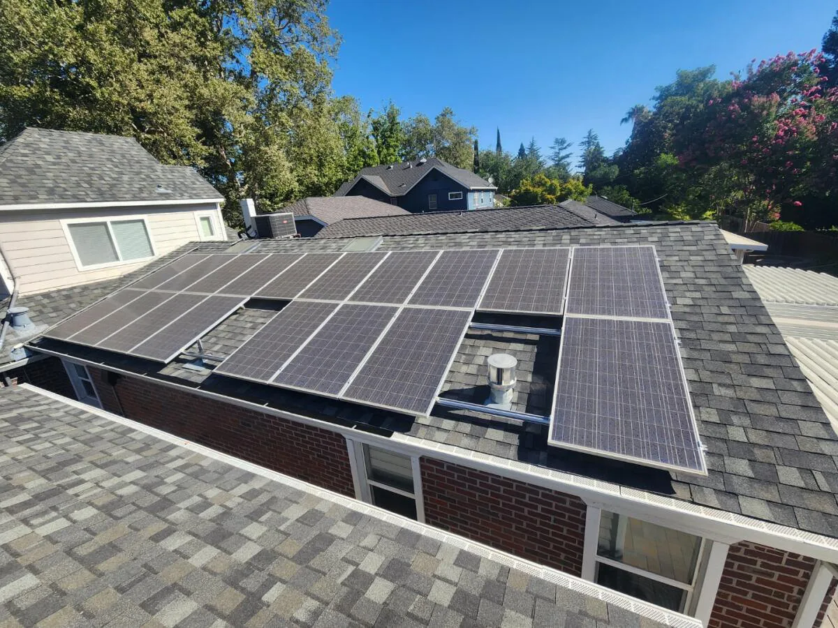 Dust-covered solar panels on a Sacramento home before cleaning