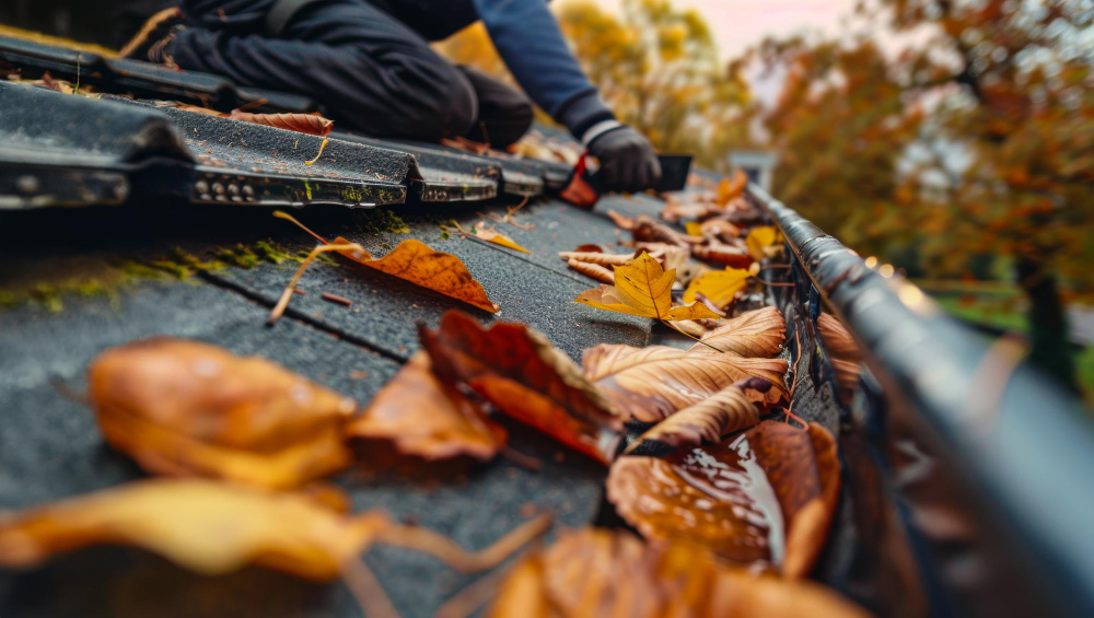 leaves clogging up a gutter